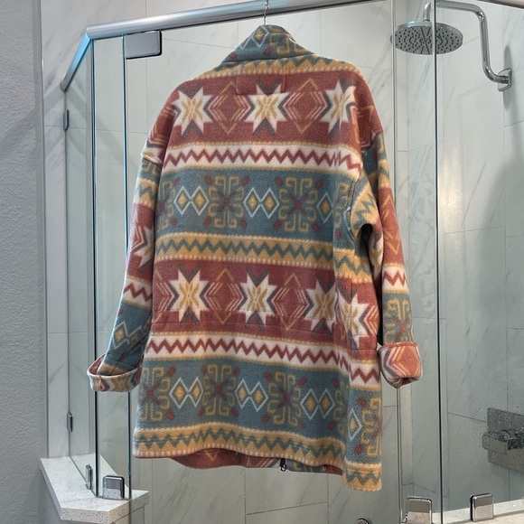 VTG G4000 Pink Tribal Aztec Print Fleece Zip Up Hoodie Size Large - Picture 6 of 8